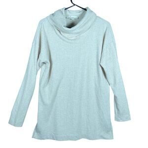 Loft Womens Sweater Tan Shimmer Waffle Cowl Neck Pullover Tunic Stretch Small